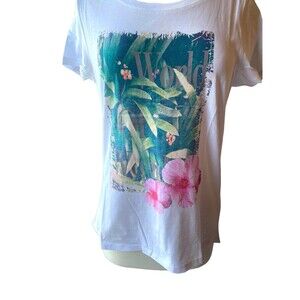 Anne L white graphic tee shirt cotton Large women’s